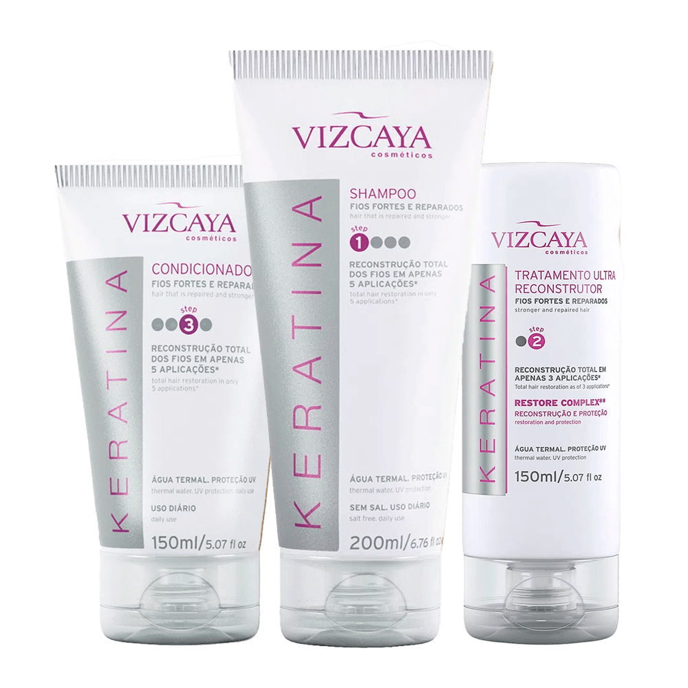 Kit Shampoo e Condicionador com Máscara de Tratamento Keratina Vizcaya